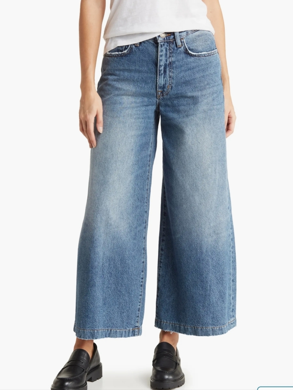 Current/Elliott Wide Leg Crop Medium Wash Blue High-rise Denim Jeans Size 27